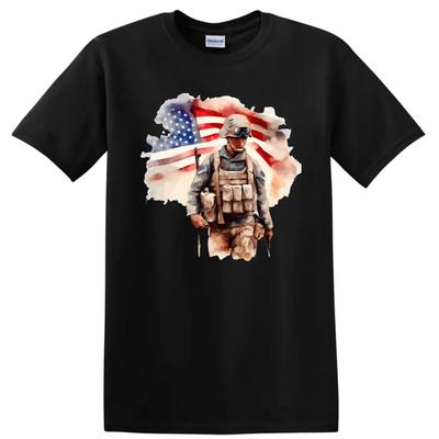 Military Soldier American Flag T Shirt Patriotic Tee Camouflage Design