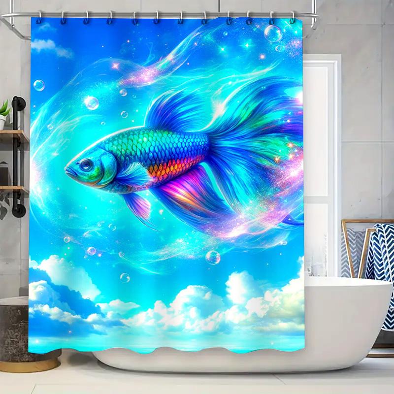 3D Printed Shower Curtain with Fish Design for Bathroom Decor Waterproof and Eco-Friendly Home Accessories Easy Installation Kit