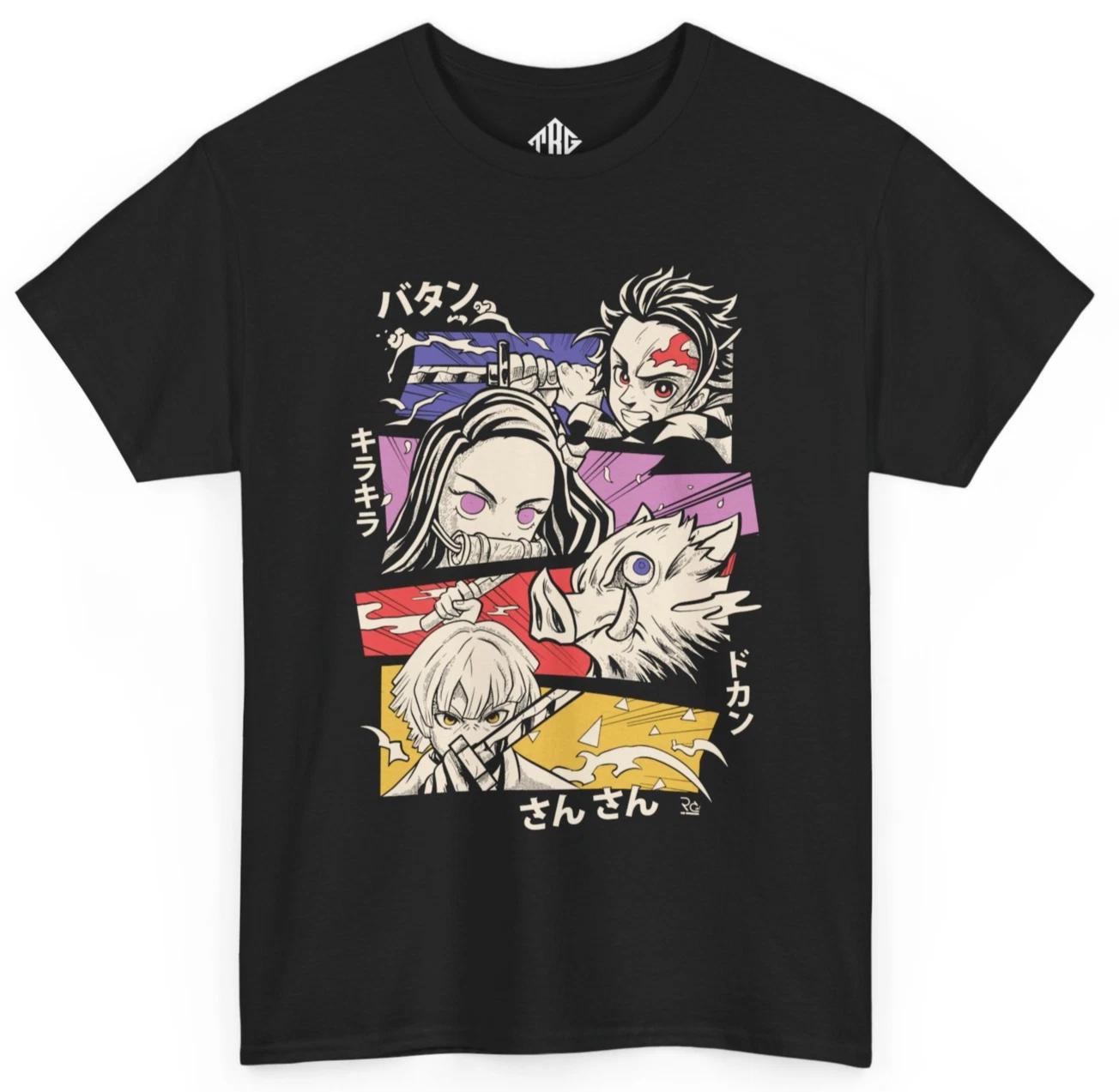 

Relaxing and Comfortable Demon Slayer Group TShirt Tanjiro Nezuko Zenitsu Inosuke Anime 2026 New Cotton Summer Unisex and Women L