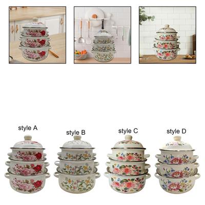 3x Garnek Emaliowany Zestaw Garnków Emaliowanych Design Retro Prezenty Nieprzywierające Garnki do Zupy dla Restauracji Kuchenki Indukcyjne Kuchenki Gazowe Jadalnia