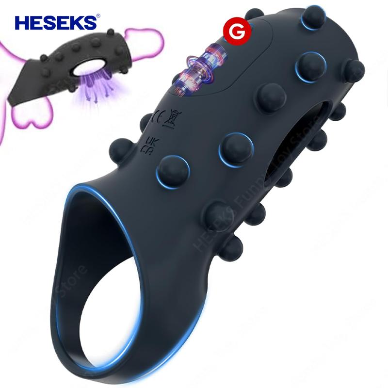 HESEKS Vibrating Penis Cock Ring Penis Ring Vibrator Delay Ejaculation Testicles G Spot Stimulate Sex Toys for Men Couples 18+