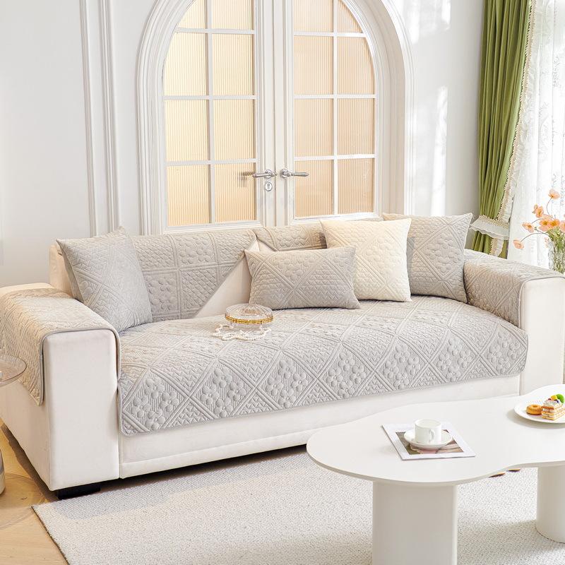 Sofa Cushion Four Seasons Universal Non-Slip Leather Sofa Cover Light Luxury Plush Winter Cushion Cover Towel