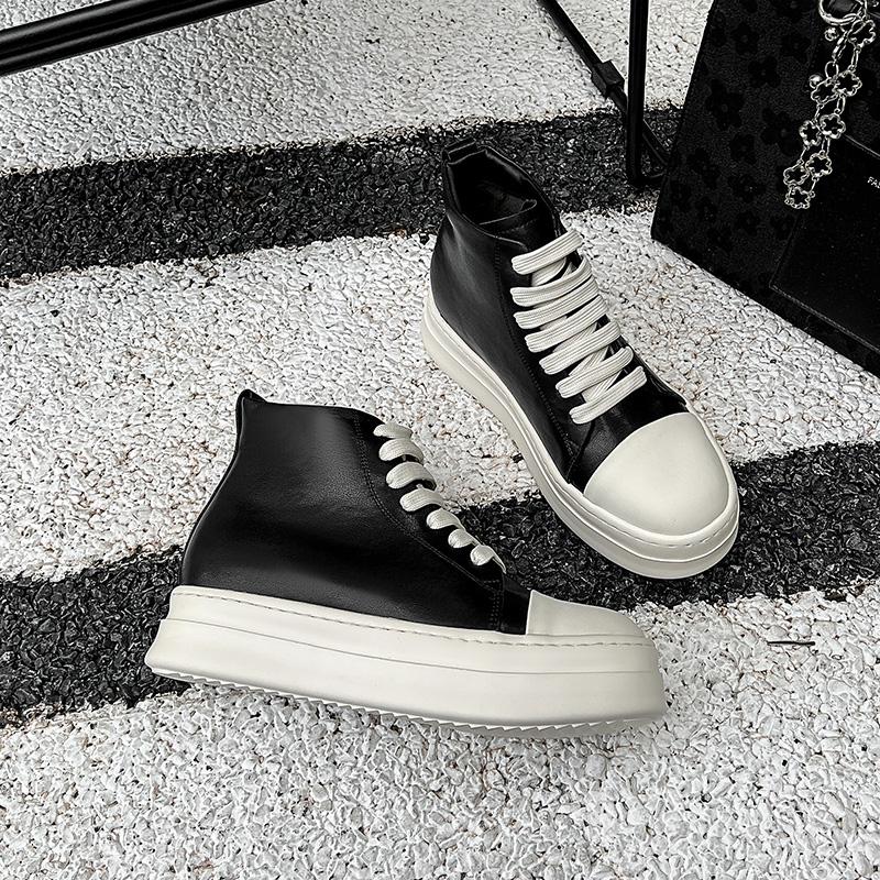 Street Style Ankle Boots for Men Genuine Leather High Top Shoes Fashion Brand Motorcycle Boots Thick Bottom Male Walking Shoes