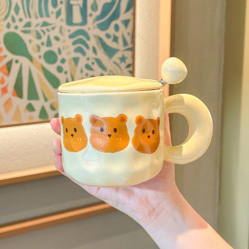 High looking Cute Little Bear Mug Mug for Boys and Girls Drinking Water Cup with Lid Spoon Couple Ceramic Cup Coffee Breakfast Cup