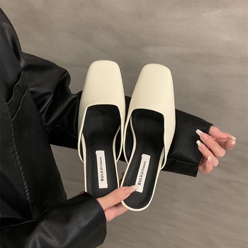 Nai Pie~ High-heeled Bag Head and Half Slippers for Women's Outer Wear for Women's Summer New Thick Heels, Not Tired, Shallow-mouthed Square Head Sing