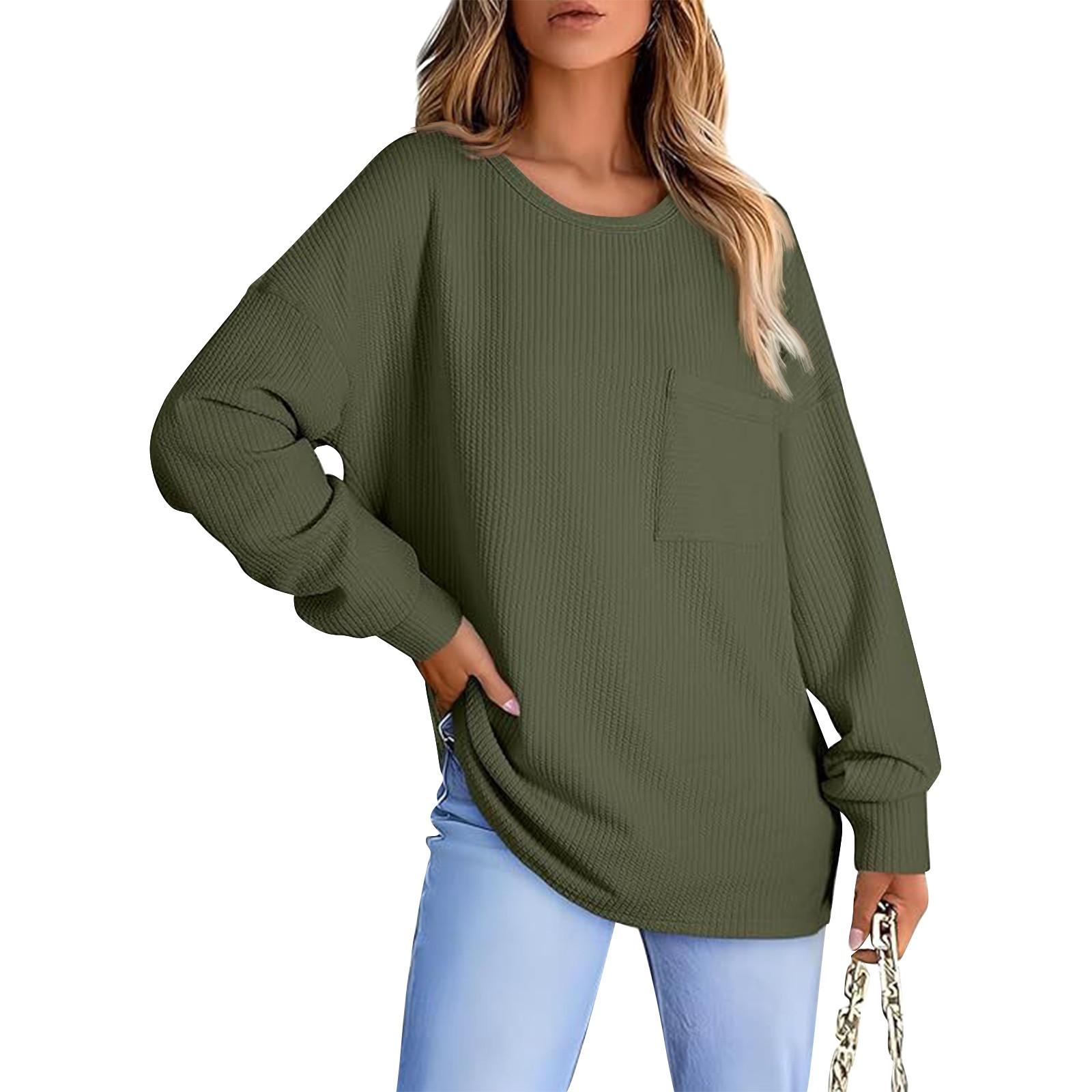 

Женская модная повседневная футболка с круглым вырезом и карманом XXL