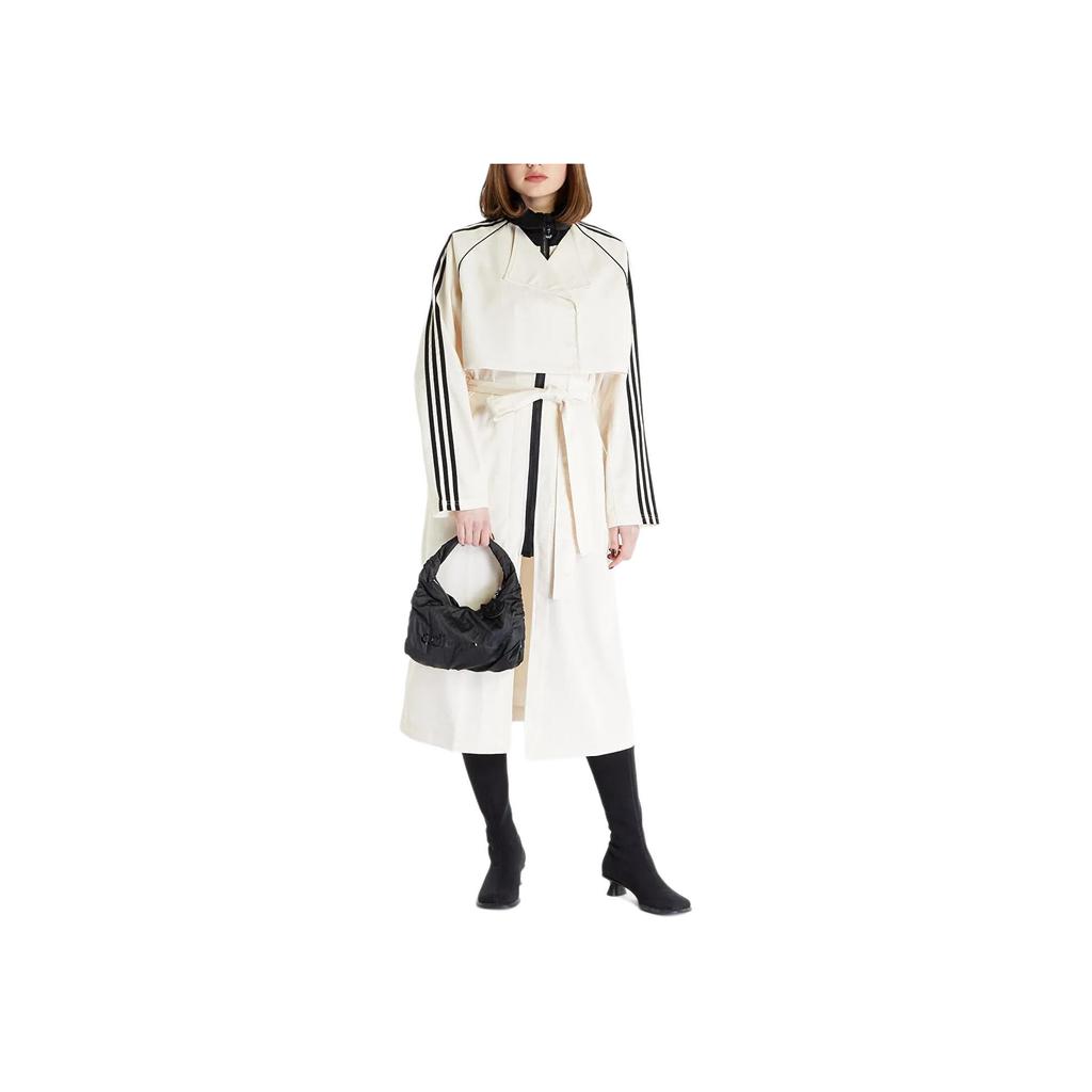adidas Originals Trefoil Side Stripe Single-Breasted Belted Long Trench Coat Women Outerwear White IC5588