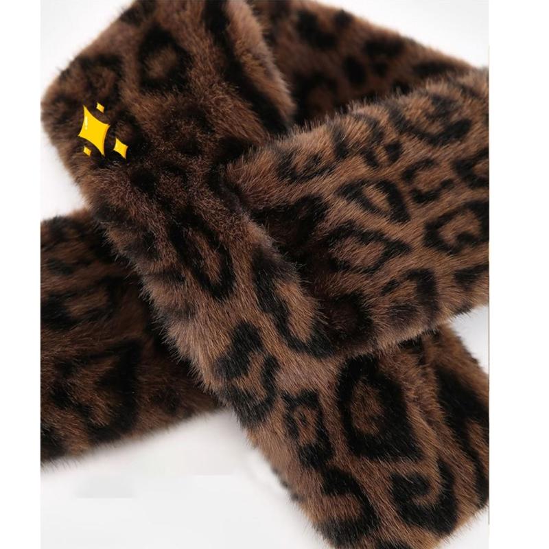 Comfortable and Stylish Leopard Pattern Neck Warmer Soft Faux Furs Winter Scarf for Keeping Warm In Chilly Weather