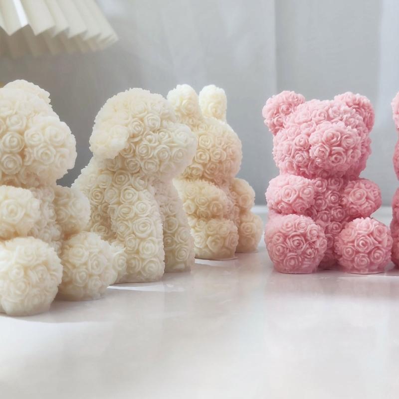 Valentine Silicone Rose Bunny-Mold Aromatherapy Candle Mold Epoxy Animal Plaster Mold for DIY Soap Present Candle Making