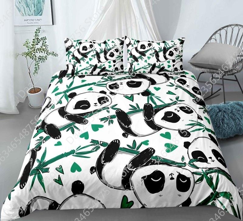 New Panda Bedding Set Single Twin Full Queen King Size Cartoon Animals Bed Set Aldult Kid Bedroom Duvetcover Sets 3D Anime 043