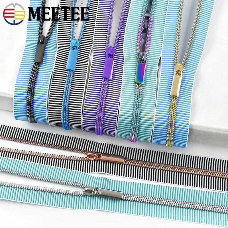 2-5Meters 5# Meetee Striped Nylon Zippers Tape for Sewing Plastic Roll Coil Zip By The Meter Zipper Closure Garment Accessories