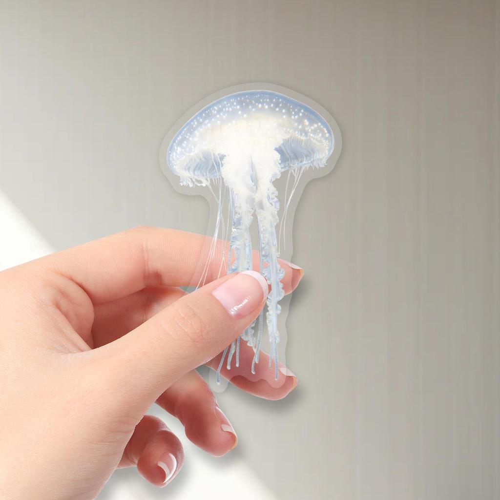 50 Jellyfish Marine Life Stickers for Luggage, Water Cups & Storage Boxes - Fun & Transparent Designs