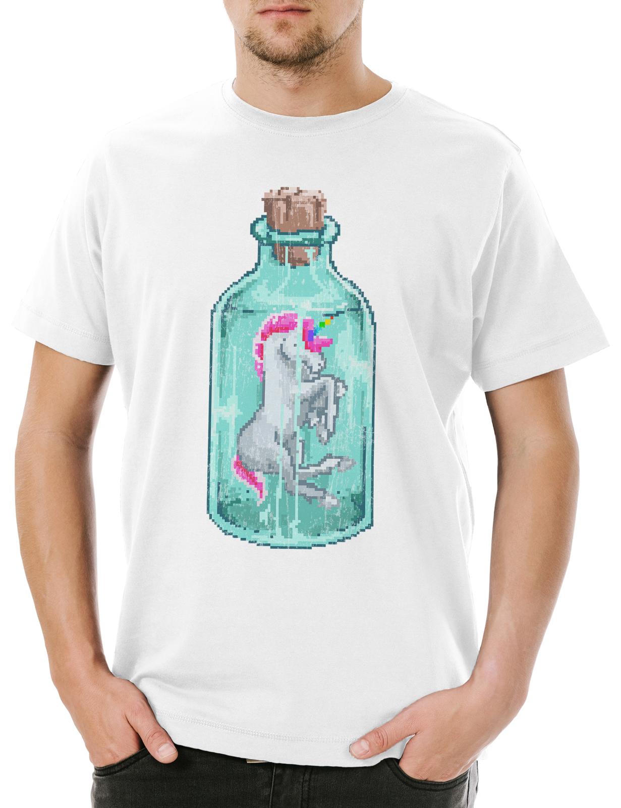 Unicorn Flask Herren T-Shirt Einhorn Unicorn Pixel Flaschenpost Gamer Gaming XXXL