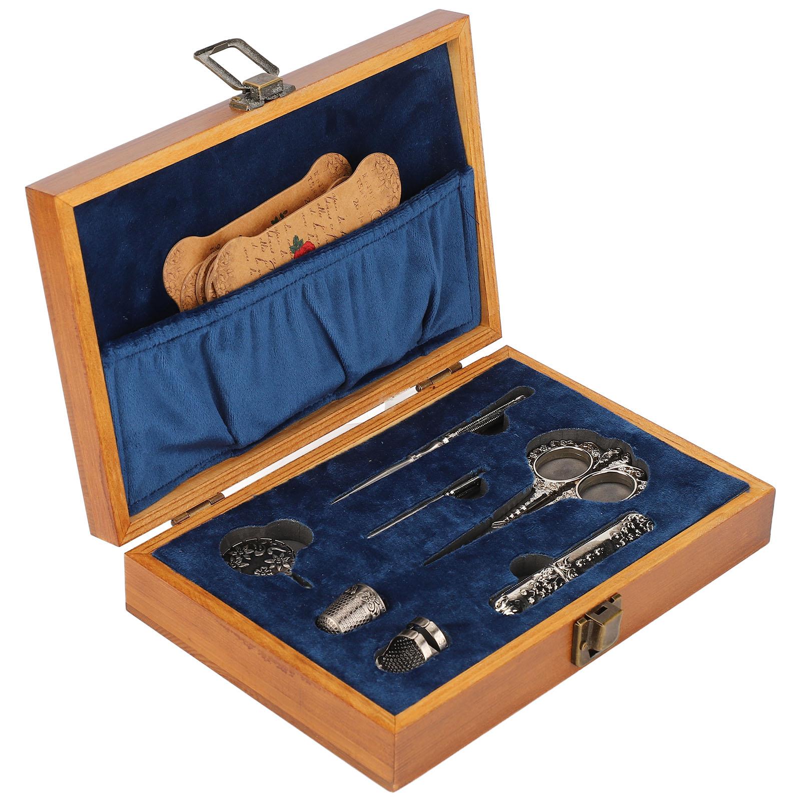 

Набор старинных ножниц для вышивания из дерева, нержавеющая сталь, швейная коробка, набор ножниц, многофункциональный серебряный