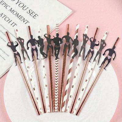 12 Pezzi Cannucce di Carta Usa e Getta Color Oro Rosa per Feste di Addio al Celibato, Allenamento, Sport, Fitness, Tema Uomini e Donne Muscolosi, Matrimonio