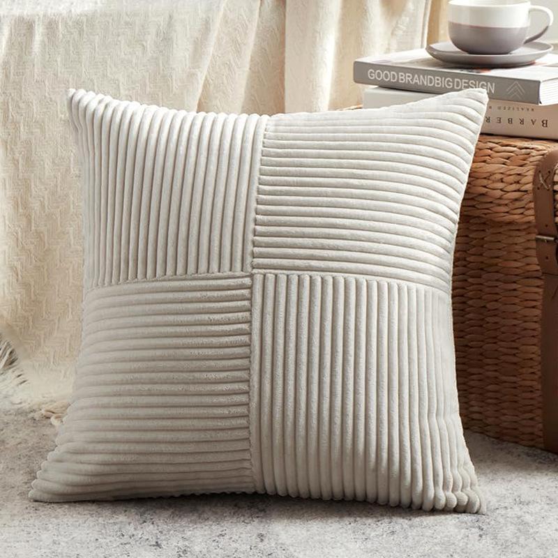 2pcs Bohemian Style Corduroy Striped Pillowcases 18x18 Inch Stripes for Sofa, Bedroom, Living Room - Fall Home Decor, Decorative Pillowcases
