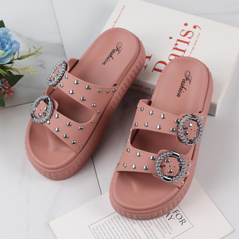 Women Slippers Platform Metal Decoration Sandals Wedges Shoes Outdoor Clogs Slipper Ladies Flip Flops Shoes
