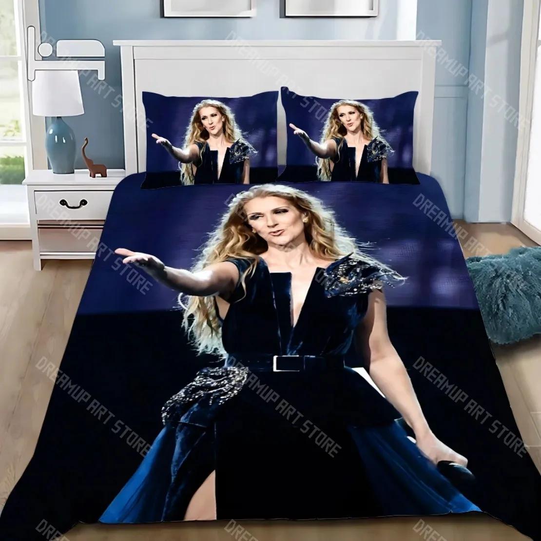 Ensemble de literie imprimé en 3D pour la chanteuse Céline Dion Housse de couette taie d'oreiller C-Celine Dion pour adulte garçon fille Décoration de chambre à coucher EU Single 90x200cm