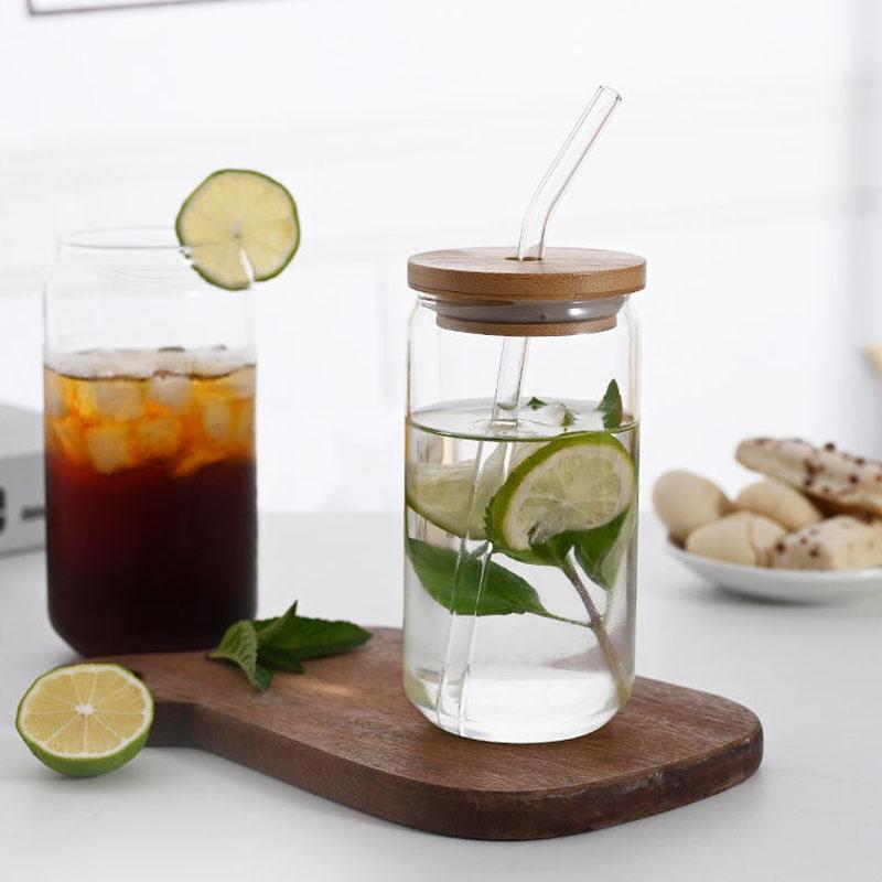 Creative Wide Mouth Mason Jar Drinking Glasses with Bamboo Lids and Straws Cute Reusable Smoothie Cups Iced Coffee Cup
