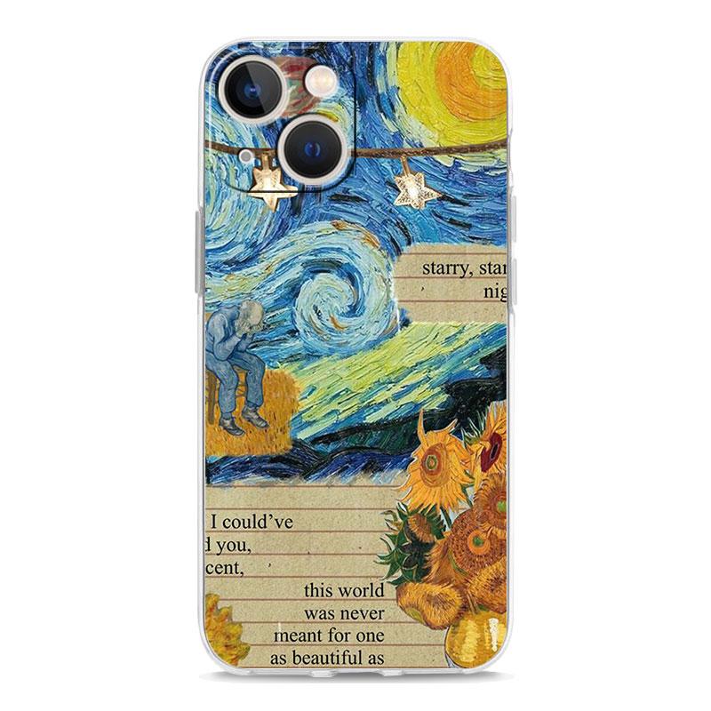 Phone Case For iPhone 15 14 13 12 Mini 11 Pro Max XS X XR 7 8 Plus Clear Shockproof Silicone TPU Cover Starry sky van gogh art