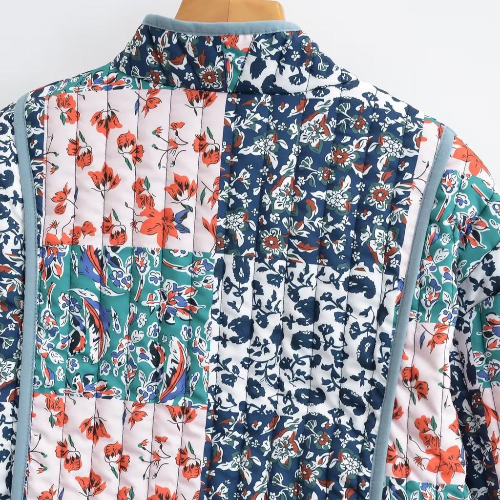 Autumn and Winter Printed Women's Cotton Jacket New Fashion Round Neck Long Sleeved Warm Coat Loose Lightweight Cotton Outerwear