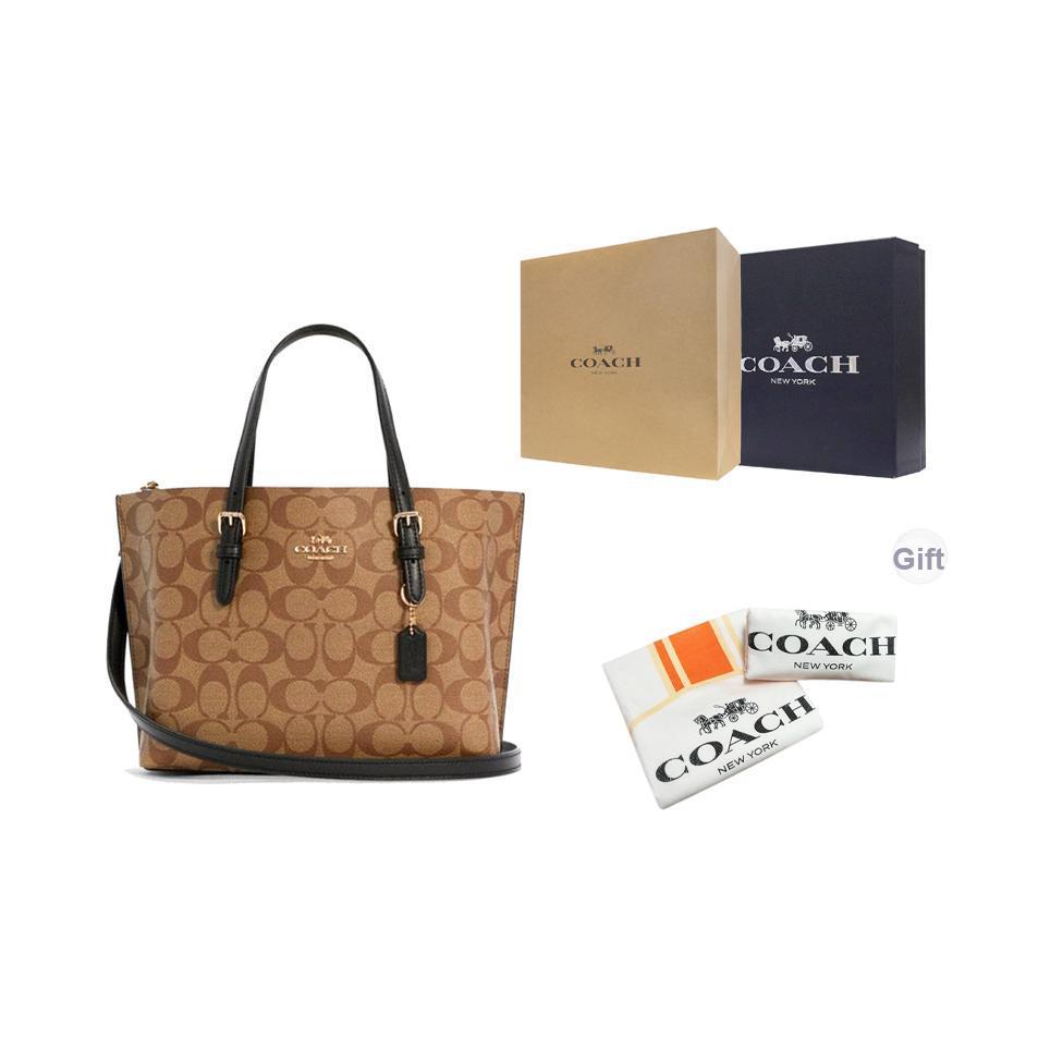 Coach Mollie Metallic Logo Imprint Charm Coated Canvas And Smooth Leather Tote Bag Women tote bags Brown C4250-IMCBI