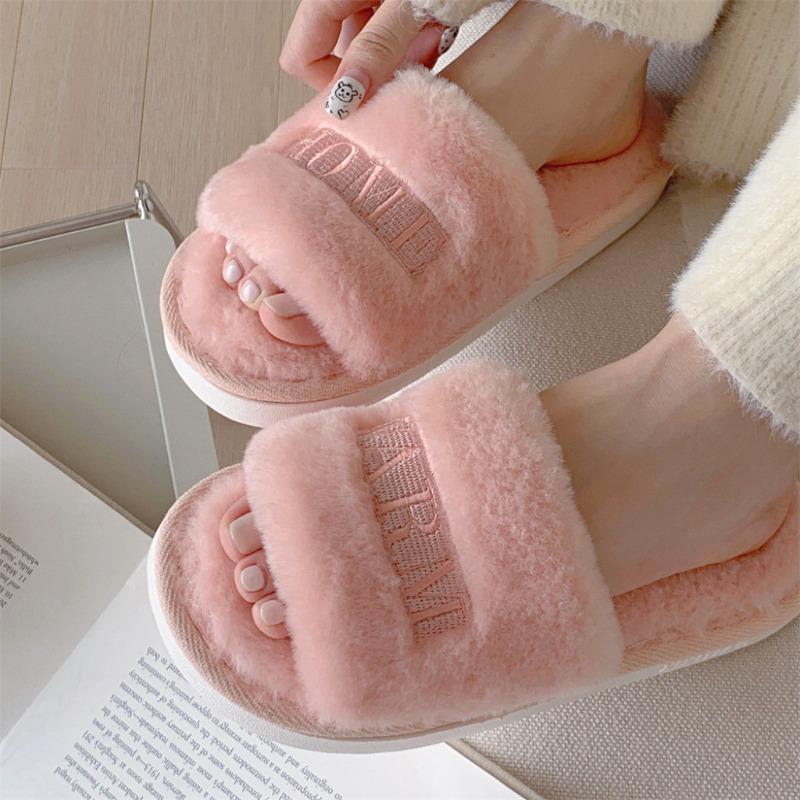 New Indoor and Outdoor Plush Warm One-line Cotton Slippers for Women's Personalized Soft-soled Shoes
