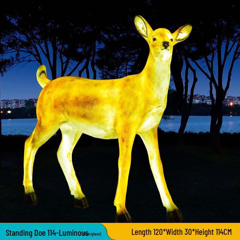 Luminous Fiberglass Sika Deer Sculpture for Garden Lawn Decoration