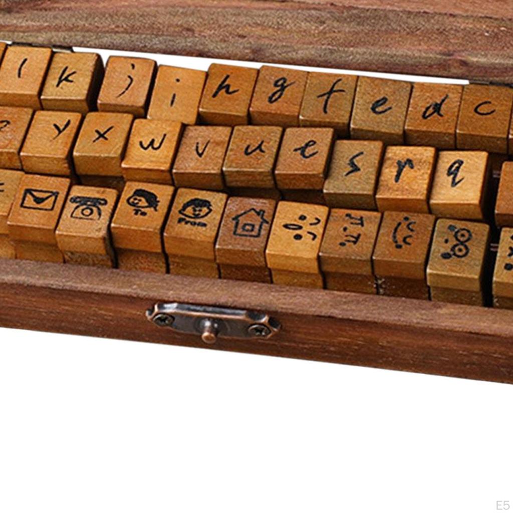 Rustic Wooden Rubber Stamps Alphabet Letter Card Kids Painting Symbol for Diary, Scrapbook, Writing,