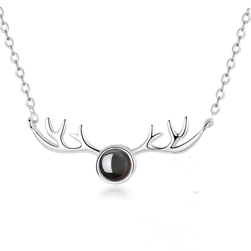 Deer Antler Projection Necklace: 100-Languages 'I Love You' Elk Pendant