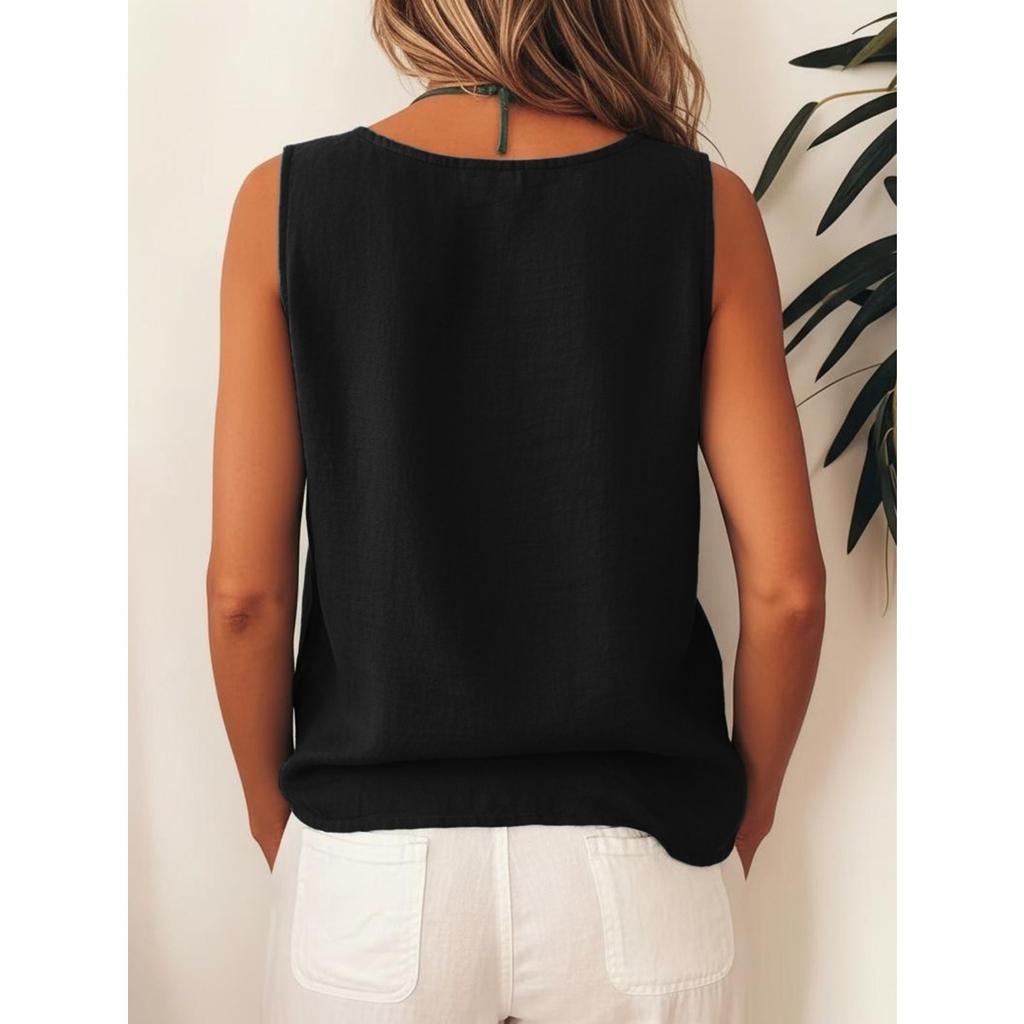 Dames mouwloos knoophemd, zijkant, enkelzijdig gesloten, los vest, bohemien stijl, casual top