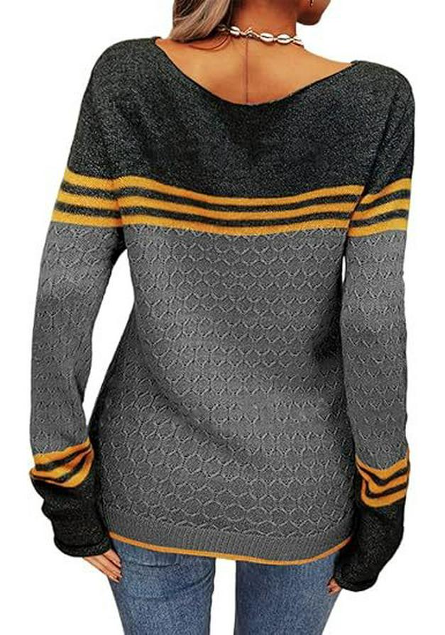 2025 European American Striped Color Block Knit Sweater: Autumn/Winter Women's Fashion Pullover
