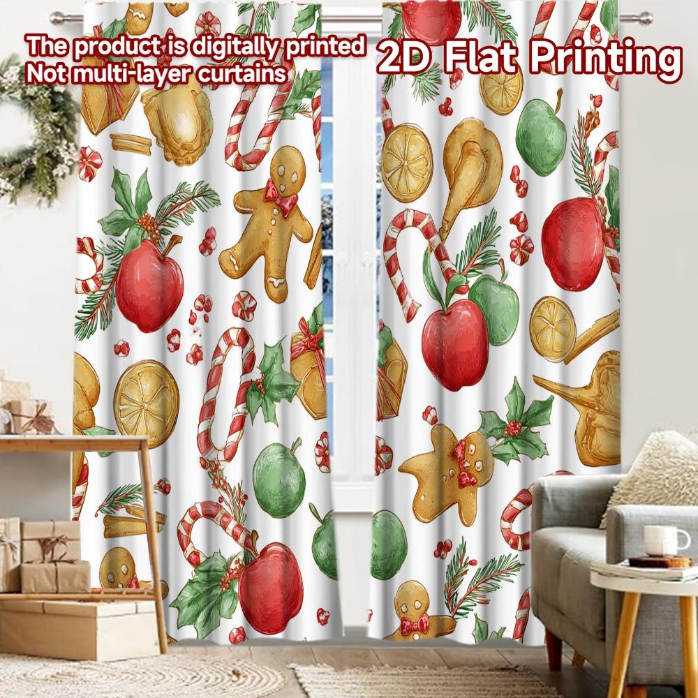 

2pcs, 2D FLAT PRINTING Curtains (Without Rod) Festive Pattern(1) Modern Fashionable Curtainments during the Christmas holiday 52.50 × 116.00 cm 2 pcs