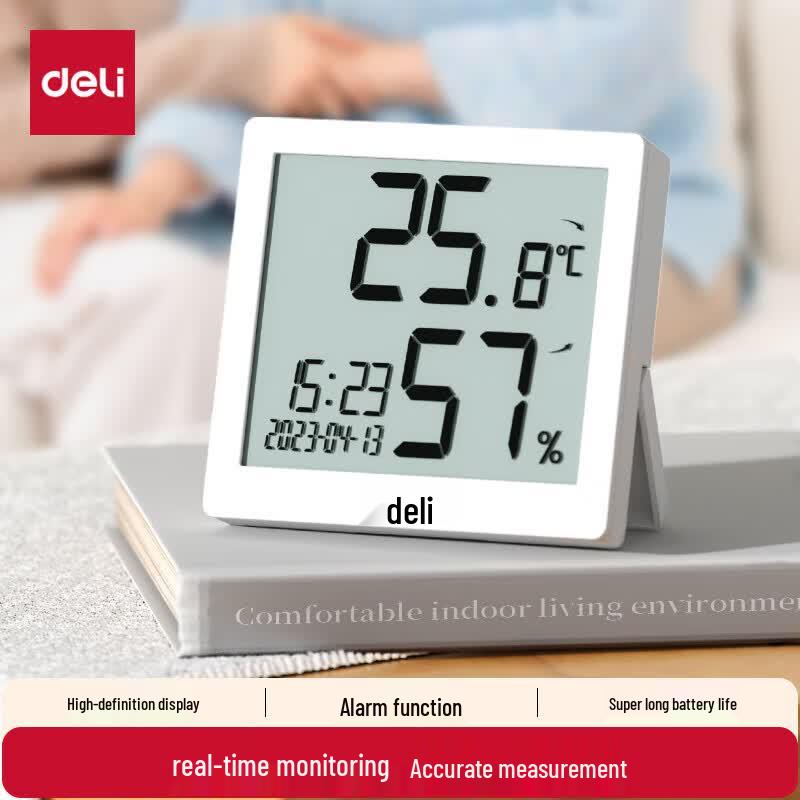 Deli LCD комнатный термометр-гигрометр с будильником