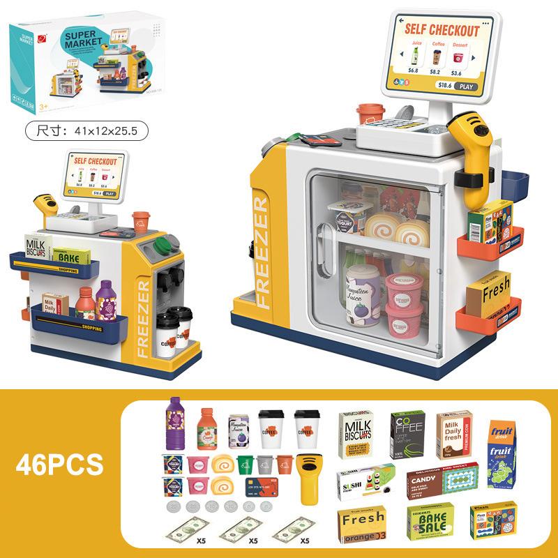 

46PCS Small Simulation Supermarket Vending Cabinet Cash Register Toys Children s Play House Toy Set Baby Educational Toys Gift жёлтый