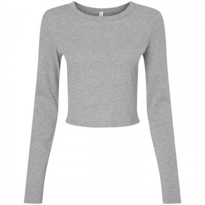 Womens/Ladies Micro-Rib Cropped Long-Sleeved T-Shirt