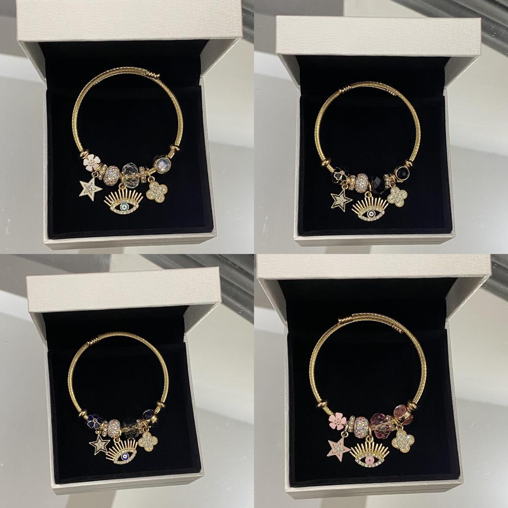 Fashion Demon Eye Pendant Bracelet Stainless Steel Enamel Star Clover For Women And Men
