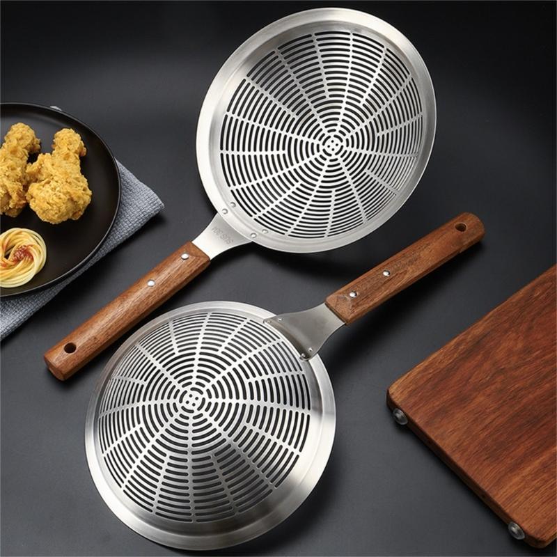 Kitchen Strainer Skimmer Ladle 304 Stainless Steel Mesh Colander with Long Wood Handle Cooking Utensils for Cooking