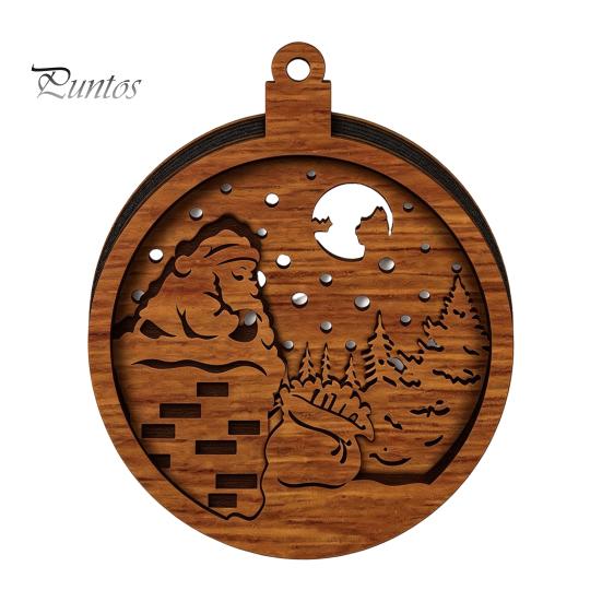 Warm Light Christmas Tree Ornaments 3D Wooden Up Ornament, Layered House Snowman Rustic Holiday Decorations Nativity Scene Hanging Decoration for Xmas
