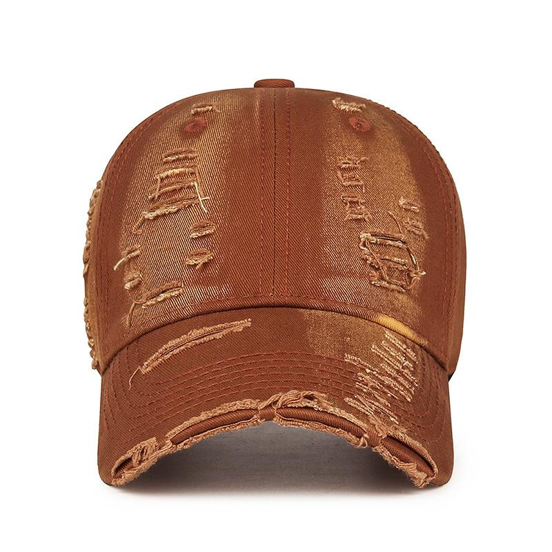 Hand-scrubbed and Aged Smooth Brim Baseball Cap with Holes and Frayed Edges, Personalized Sunshade Baseball Cap