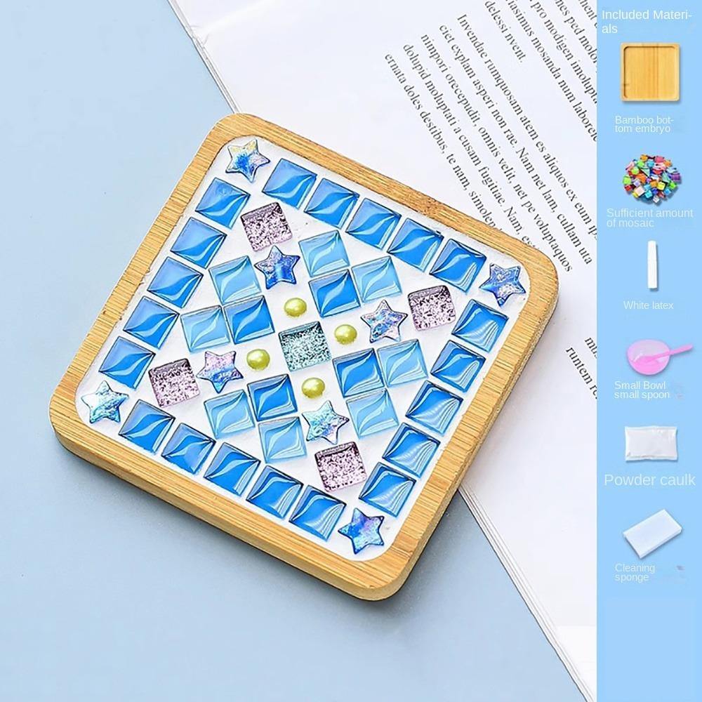 Square Round DIY Mosaic Cup Mat Mosaic Glass Bamboo Pad Creative Handmade Coaster  Toys
