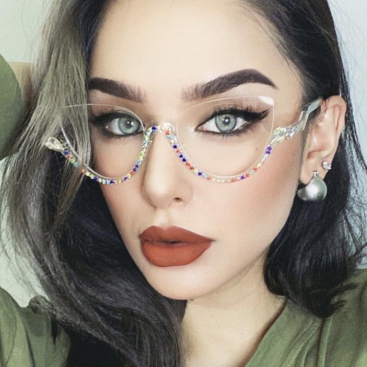 2022 Retro Rhinestone Semi-Rimless Anti-Blue Light Glasses - European & American Style Trend