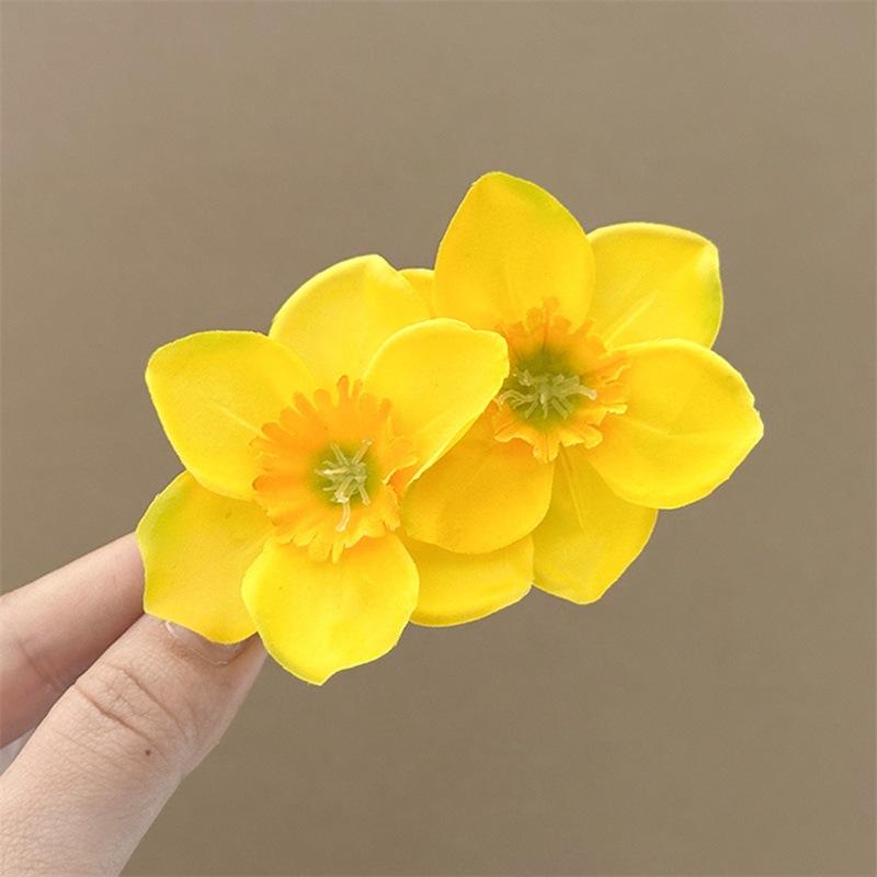 Sweet Yellow Double Flowers Hair Clips Side Clip Barrette For Women Girl Beach Wedding Flower Hawaii Hairclip Hairpin Accessory