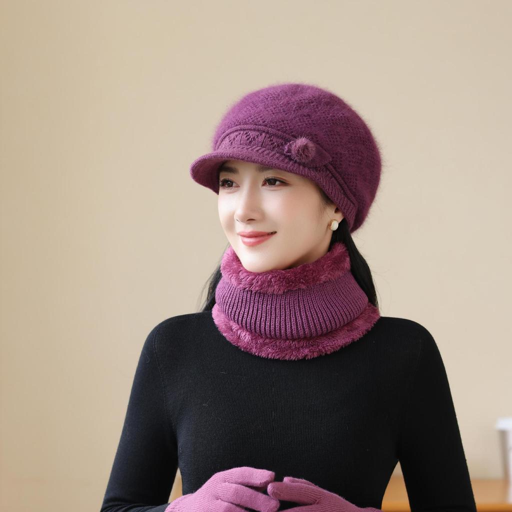 Rabbit Fur Knitted Woolen Hat Winter Middle Aged and Elderly Women's Winter Elderly Warm Mother's Basin Hat