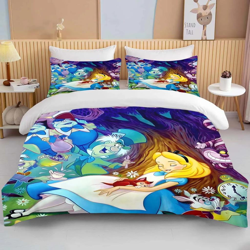 Alice In Wonderland Bedding Set Cartoon Baby 3 Pieces Set Bed Set King Size Pillowcase Adult Bed Cover Bedroom Bed Set Duvet