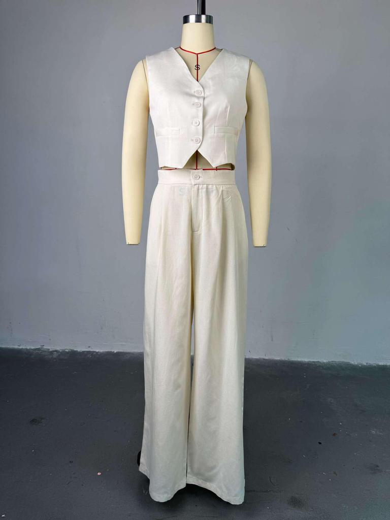 2025 Summer Women's Casual Set: Elegant Vest Tank Top & High-Waisted Wide-Leg Pants