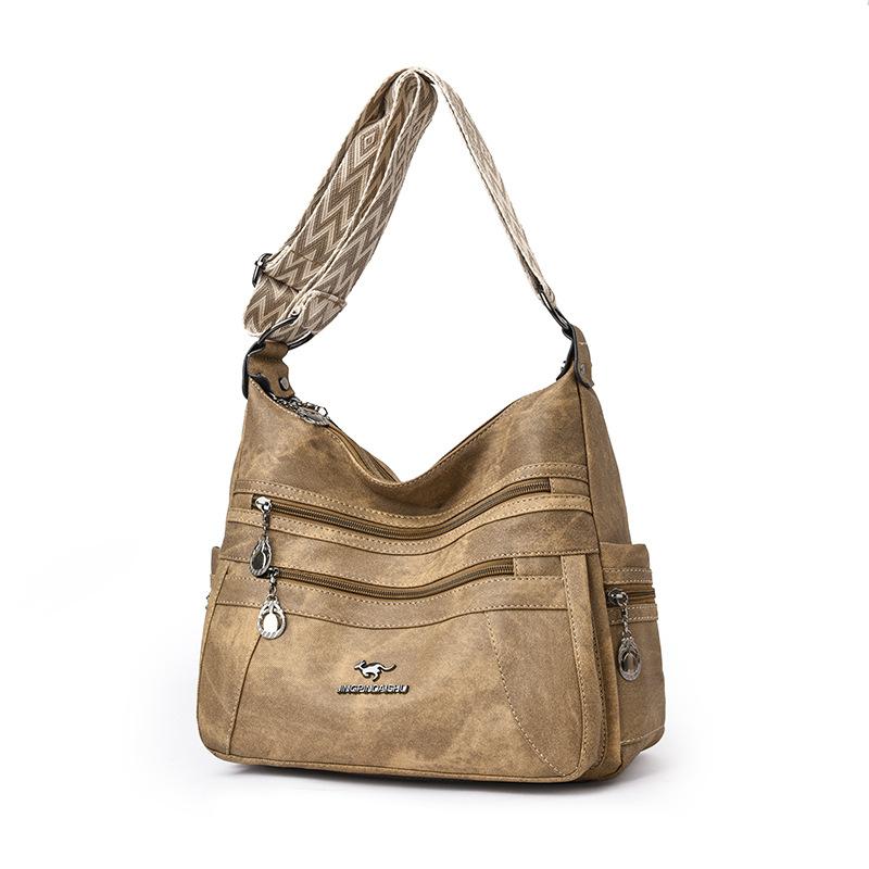 Simple texture soft leather women's bag multi-functional shoulder bag Kangaroo messenger bag women's large-capacity multi-layer handbag