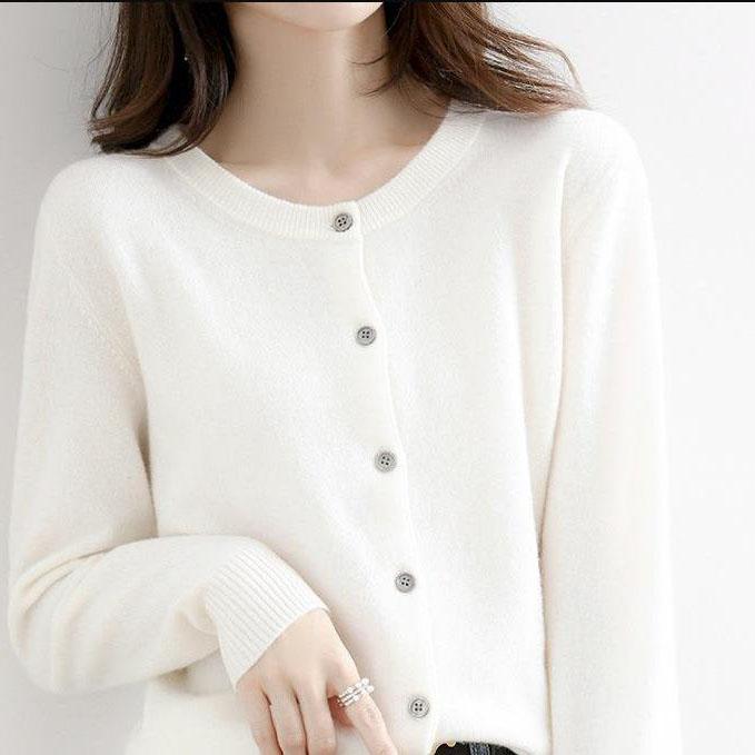 Podzimní Dámské Svetry Top s Dlouhým Rukávem Kardigany Svetr Kulatý Výstřih Pletené Kašmírové Kardigany Jednobarevné Jednořadé Dámské Svetry