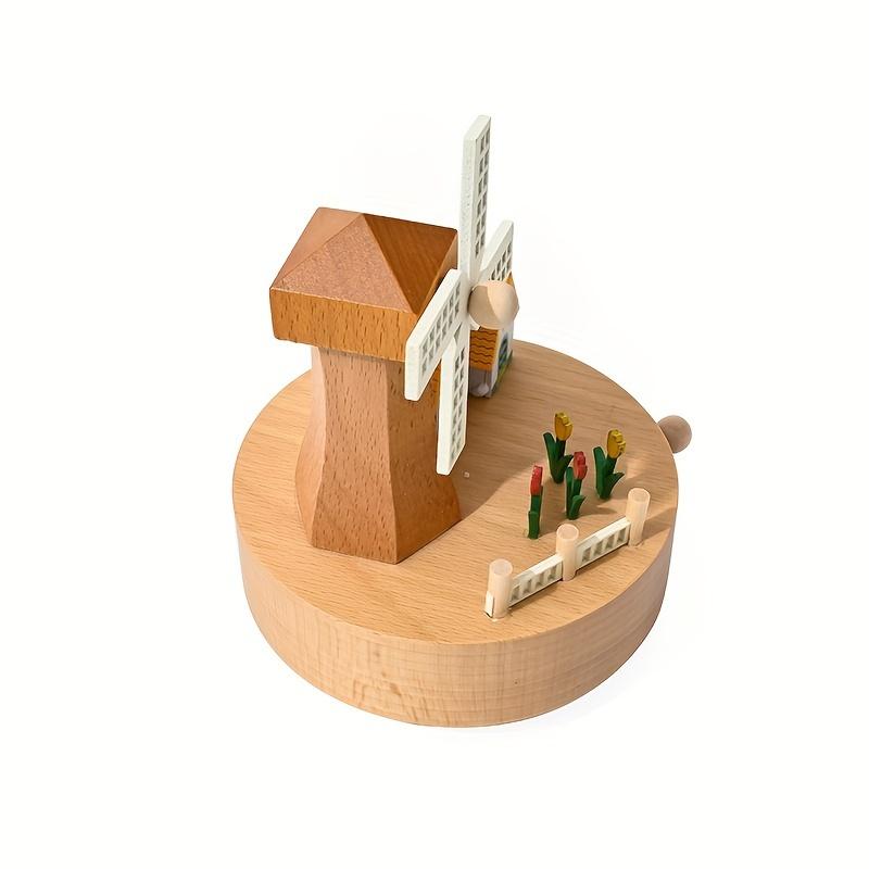 Handmade Wooden Windmill Estate Music Box, Pastoral Themed Log Material, Rotating Windmill Cuckoo Clock,  Ideal for Birthday and Holiday Gifts