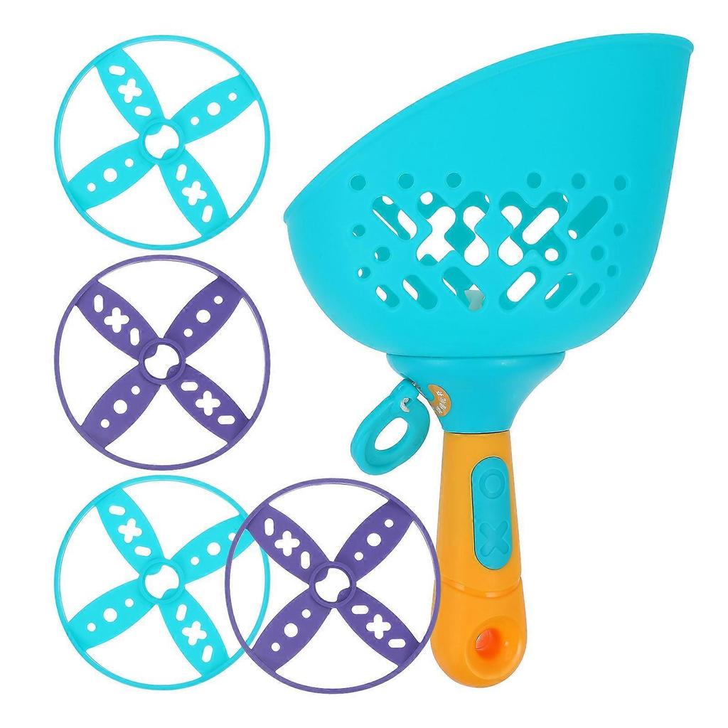 Children's Flying Disc Launcher Toy 2Sets Blue Outdoor Interactive Game